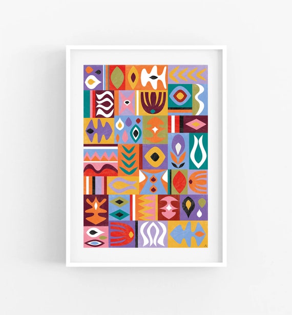 Colorful Boho Art Print / Geometric Abstract Art / Colorful