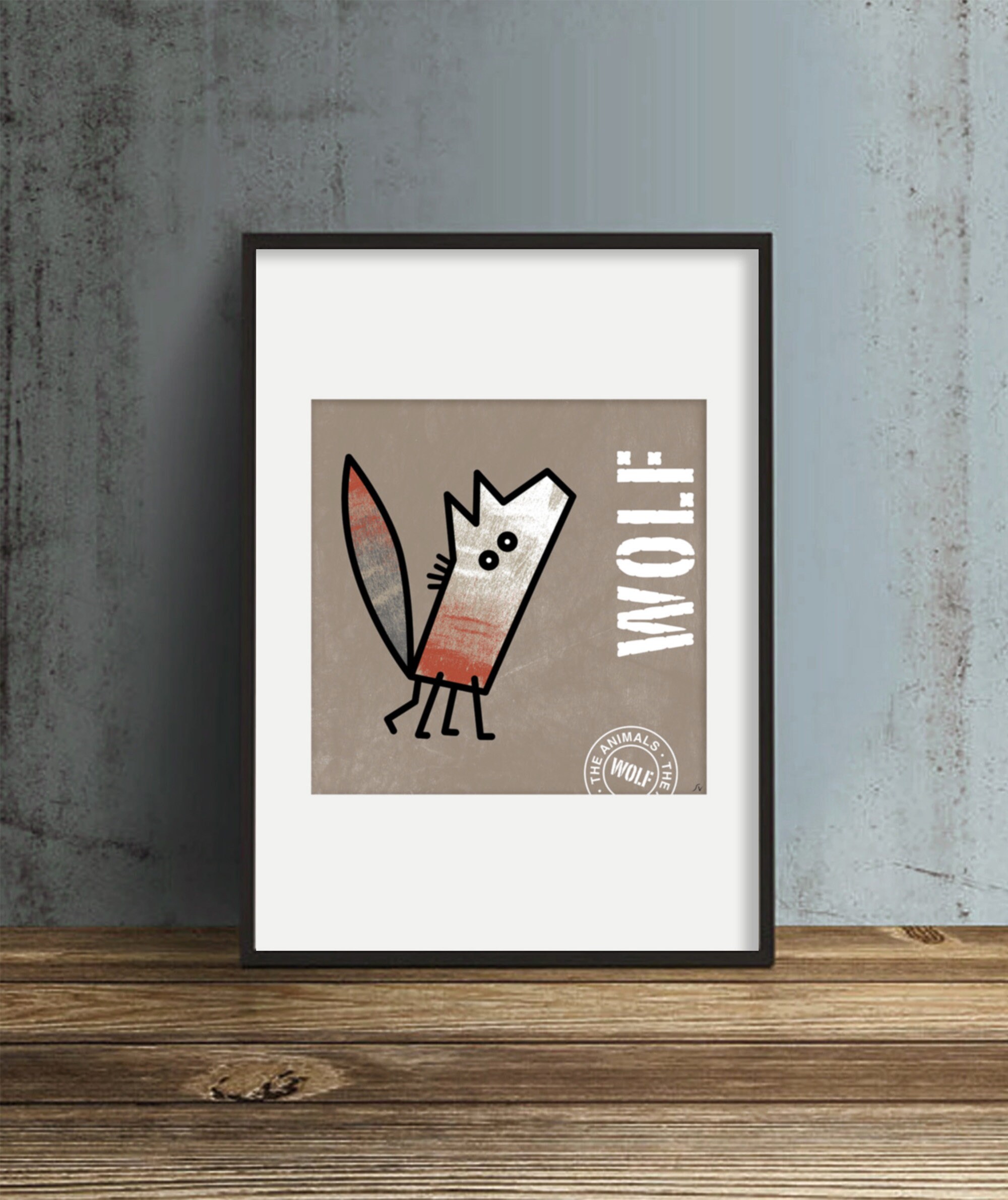 Cute Wolf Wall Art / Stylized Wolf Art Printable / Wolf Illustration Fine Art Print / Cheerful illustration / Happy Wolf Art Print.