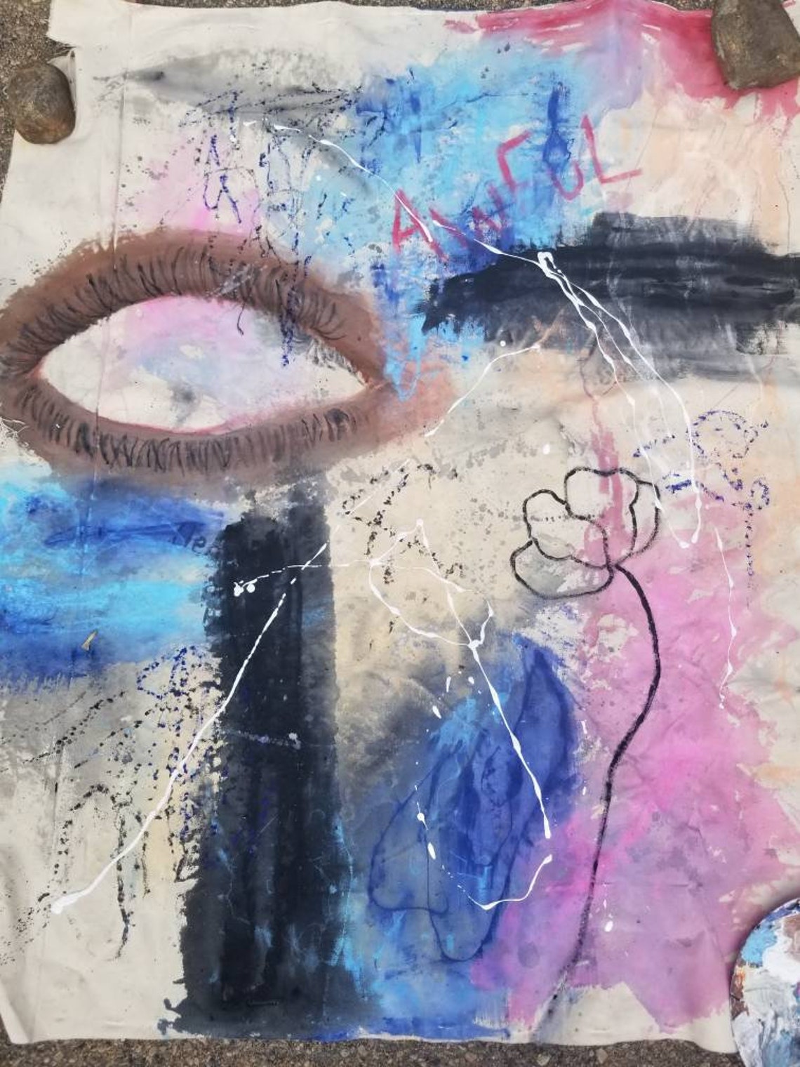 Awful Original Acrylic Painting Raw Canvas Etsy