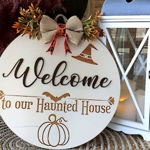 Halloween wood door sign, Door sign,  Halloween decor, Halloween home decor, Personalized farmhouse decor, Housewarming gift, Welcome sign