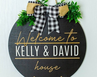 Personalized door sign, Door hanger, Housewarming gift, Family name sign, Welcome sign, Unique gift, Door wreath, Family sign, Door sign