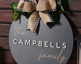 Personalized family door sign, Welcome door name Hanger, Front door wreath, Engagement, Couples, Housewarming, Newlywed gift