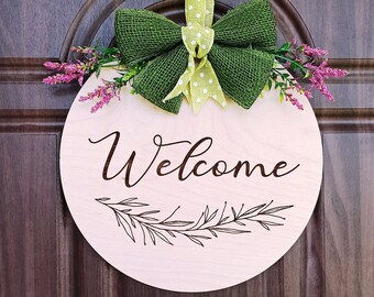 Welcome door sign, Personalized door decor, Nursery outdoor sign, Wreath front door hanger, Apartment wall decor
