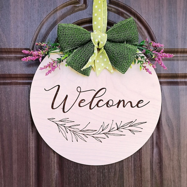 Welcome door sign, Personalized door decor, Nursery outdoor sign, Wreath front door hanger, Apartment wall decor