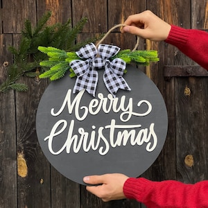Merry Christmas wood door Sign, Wreath, Decor - Custom Welcome, Home decor, Farmhouse, Pourch sign, Door sign laser