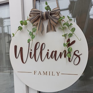 Personalized family door sign, Last name sign, Custom wooden welcome front door sign, wreath, hanger, Family door hanger