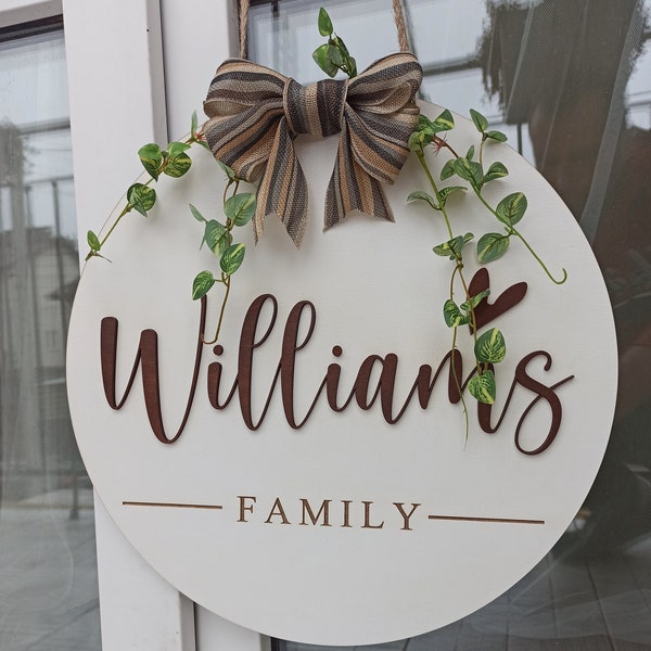 Personalized family door sign, Last name sign, Custom wooden welcome front door sign, wreath, hanger, Family door hanger