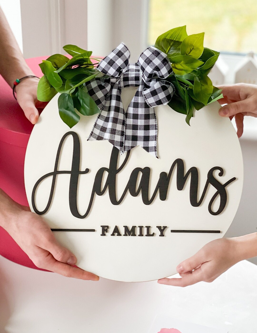 Welcome Wooden Family Name Sign - Custom Door Hanger, Personalized ...