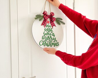 Decorazione Porta Natale In Legno - Statuetta Nano Babbo Natale Con Adesivo - Per Cornici Porte, Finestre, Pareti