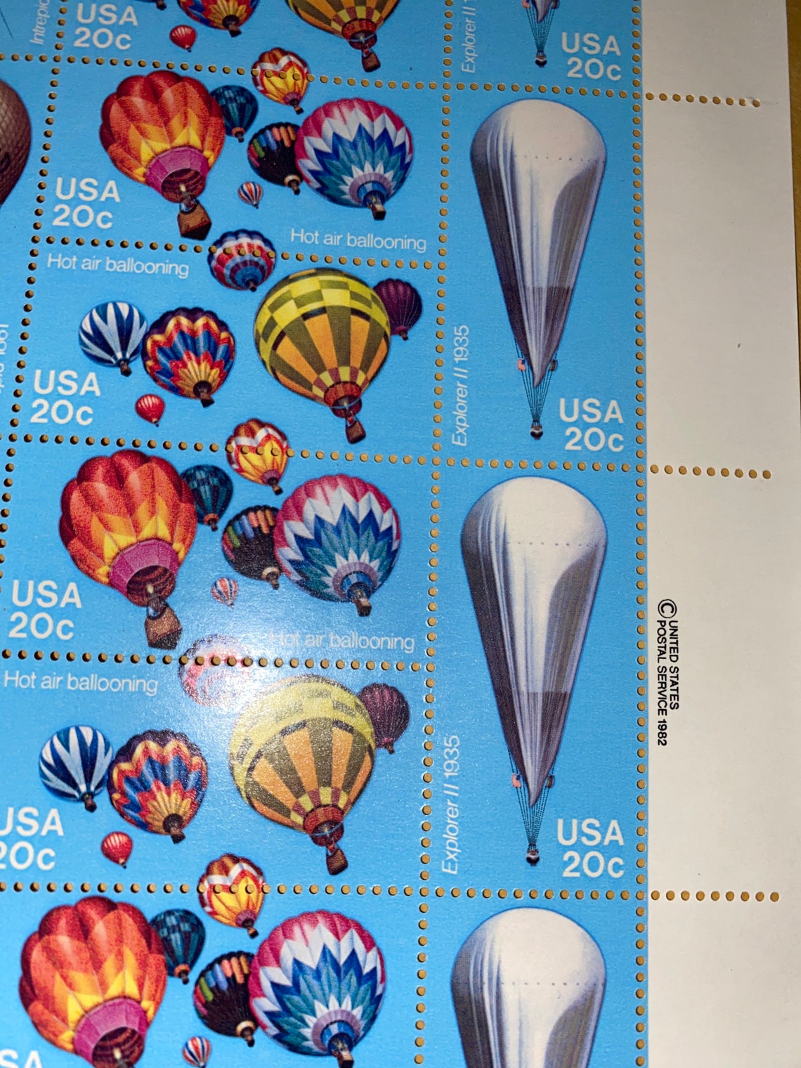 Hot air Balloons 20c USA vintage stamps mint unused sheet | Etsy