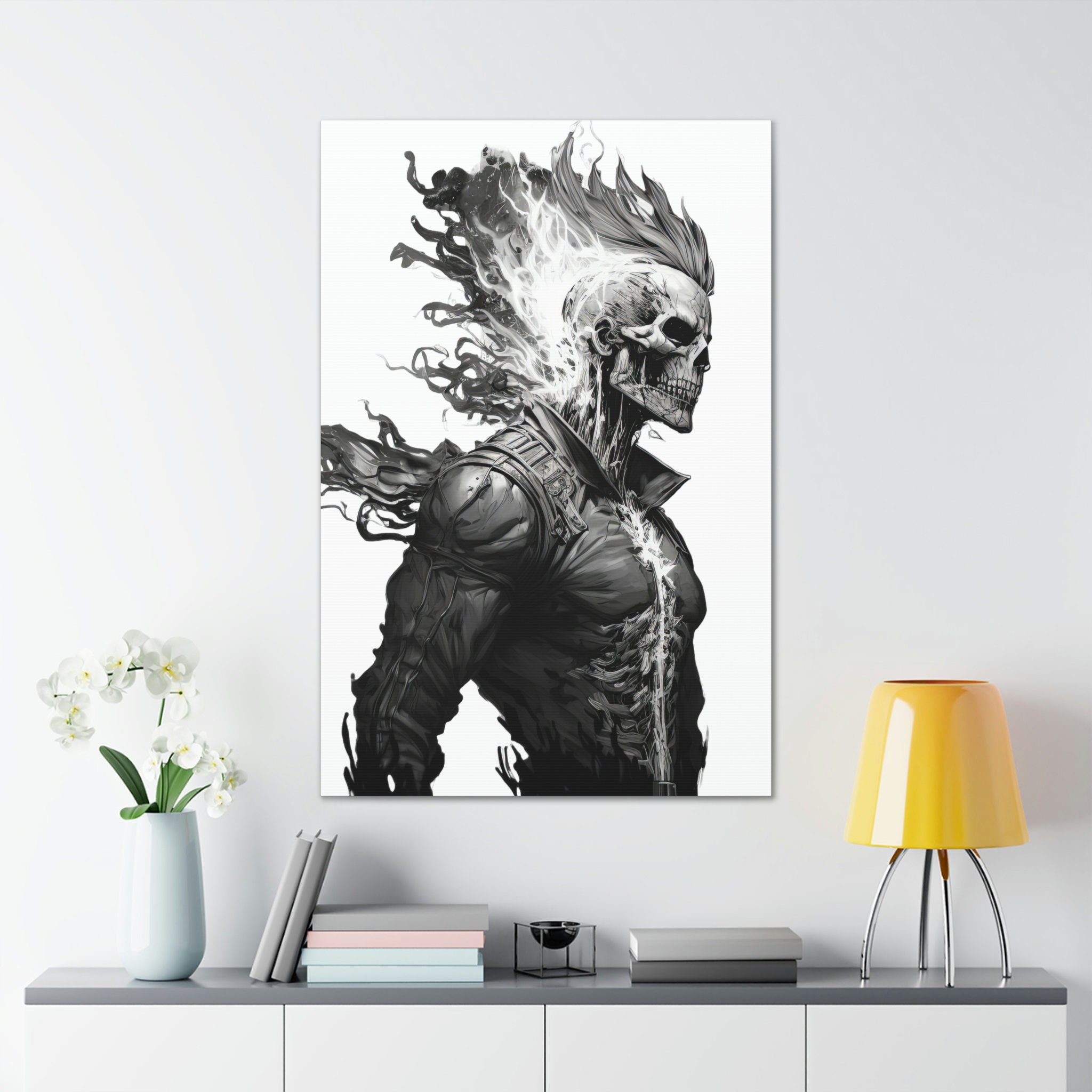 Ghost Rider, drawing, antiheroes, monochrome, fire, skull, chains, HD phone  wallpaper | Peakpx