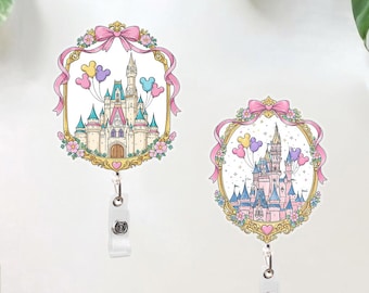 Gepersonaliseerde Disney Parks Coquette Bow badgehouder, Disneyland Magic Castle, uitschuifbare ID-badgehouder