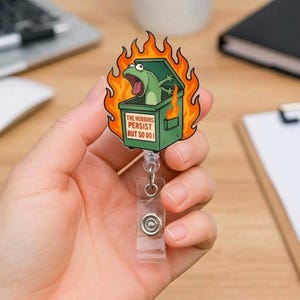 Les horreurs persistent, mais moi aussi ! Porte-badge Lézard, Badge drôle de poubelle en feu, Porte-badge Tom Lézard
