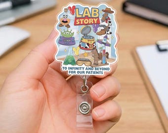 Portatarjetas retráctil para la Semana del Laboratorio de Toy Story de Disney, Buzz Lightyear, Woody, Jessie y Bo Peep.