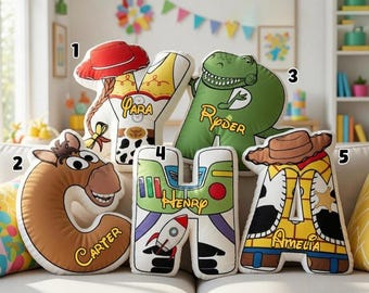 Almohada personalizada con la letra del nombre de Toy Story, almohada personalizada con el nombre de Toy Story