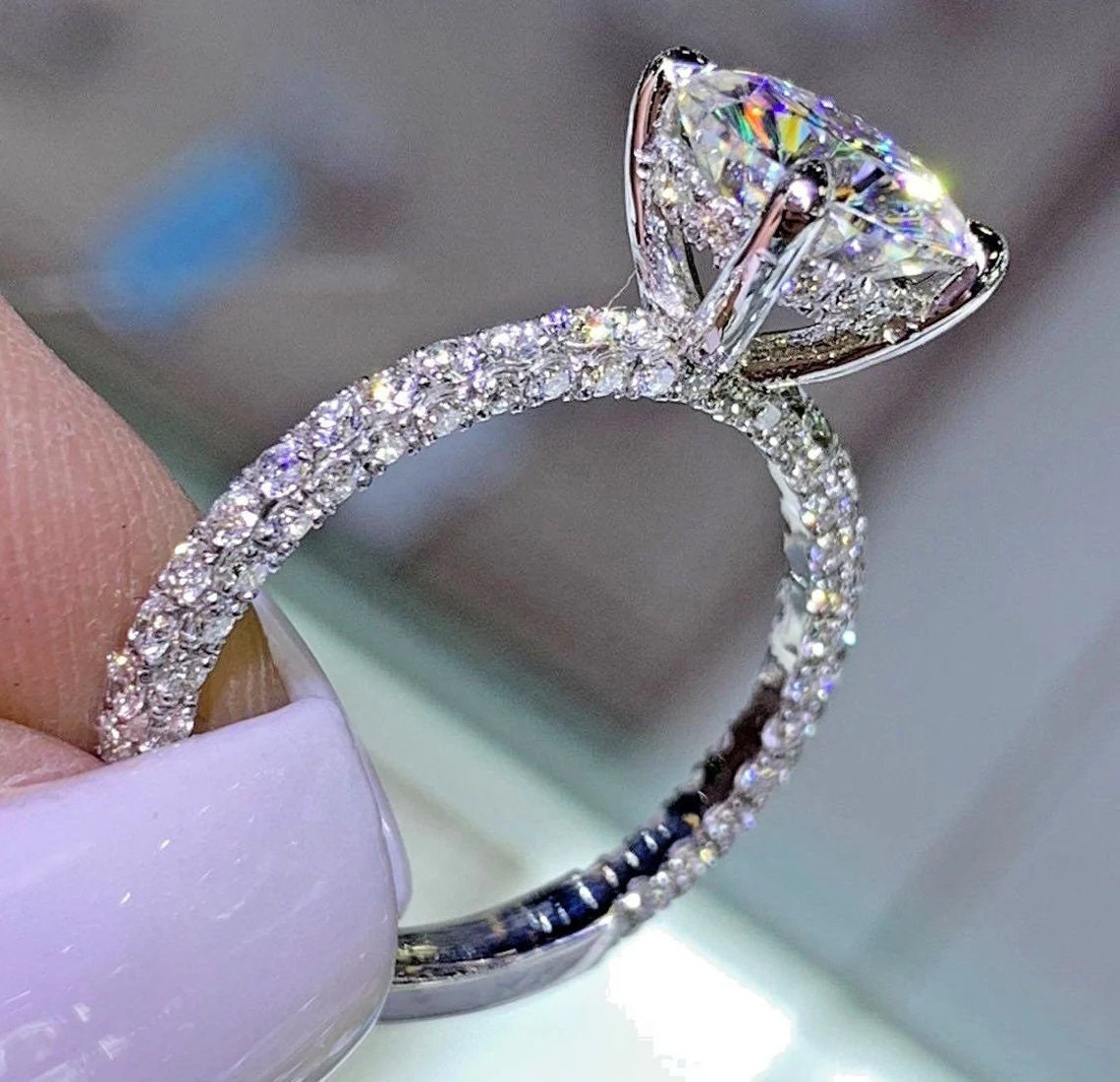 2ct Round Cut Engagement Ring. Diamond Engagement Ring. Bridal Etsy