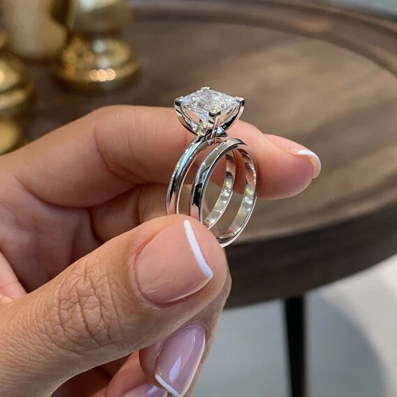 Beautiful Elegant Knife Edge Style Diamond Bridal Set Ring. Etsy