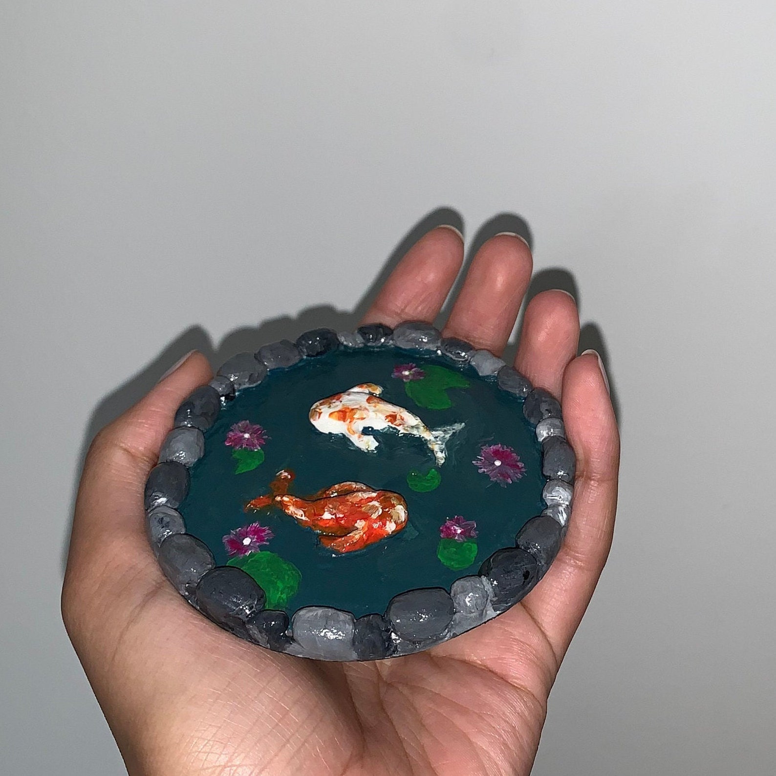 Koi fish pond clay trinket Etsy