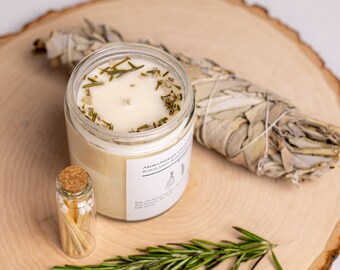 Rosemary soy wax Candle | Aromatherapy Candle | Rebalance | Energizing | Meditation | De-stress | Vegan | Toxin-Free | Matches included