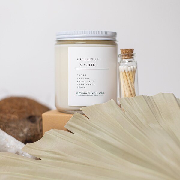 Coconut & Chill Soy Wax Candle | Hand Poured in NY | Glass Jar | Non-Toxic | Vegan | Santal |