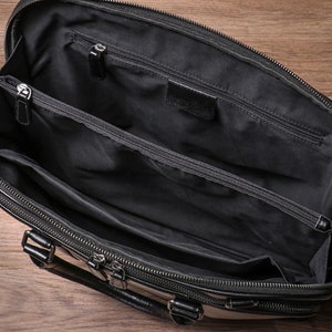 Porte-documents en cuir fait main, sac pour ordinateur portable en cuir noir, sac d'affaires et de travail de haute qualité image 6
