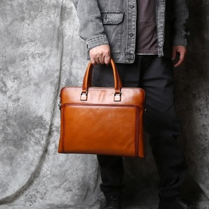 High-Quality Leather Briefcase for Men Stylish Companion for the Discerning Professional Braun