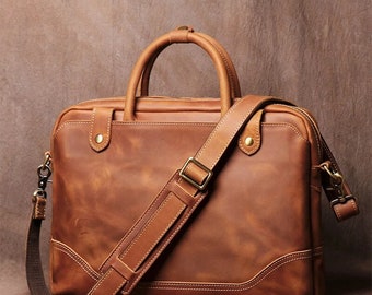 Handmade leather briefcase, business bag, laptop bag, men leather bag