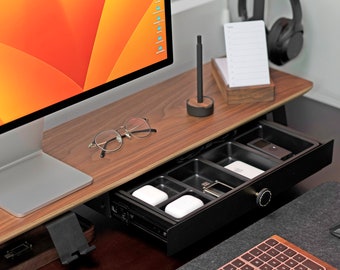 Système d'étagères de bureau – Support en bois pour double écran – Organisateur d'accessoires de bureau, rangement et organisation de bureau