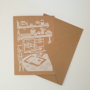 Weihnachtskarte Backen | Handgefertigtes Linolschnitt Design | Weihnachtspudding | Advent Winter Motiv | Grusskarte mit Umschlag