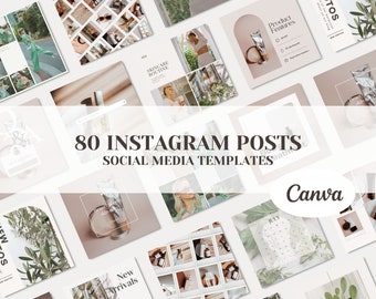 80 Instagram Posts Templates | Social Media Templates | Influencer Templates for Canva | Instagram Posts | Editable Templates | Feminine