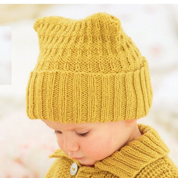 Knit Baby Boy's T-bag Tea-bag Hat - Textured - 0-6, 6-12 months, 1-2, 2-3, 4-5, 6-7 years - Vintage Knitting Pattern - PDF file only