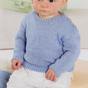 Boy&#39;s Knit Sailboat Sweater Blanket Nautical Ocean - 0-6, 6-12M, 1-2y, 2-3y, 4-5y, 6-7y - Vintage Knitting Pattern - PDF file only