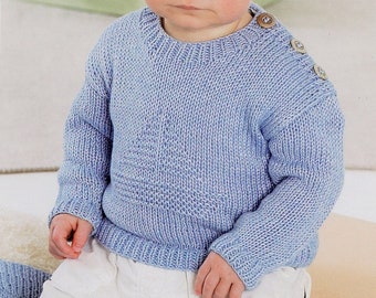 Boy's Knit Sailboat Sweater Blanket Nautical Ocean - 0-6, 6-12M, 1-2y, 2-3y, 4-5y, 6-7y - Vintage Knitting Pattern - PDF file only