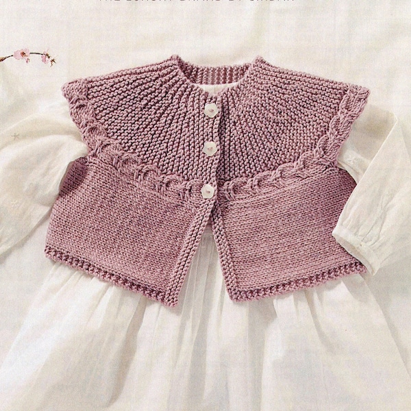 Knit Baby Girl Yoke Bolero Shrug with Cable Motif - 0-3, 3-6, 6-9, 9-12, 12-18 months 1-2 years - Vintage Knitting Pattern - PDF file only