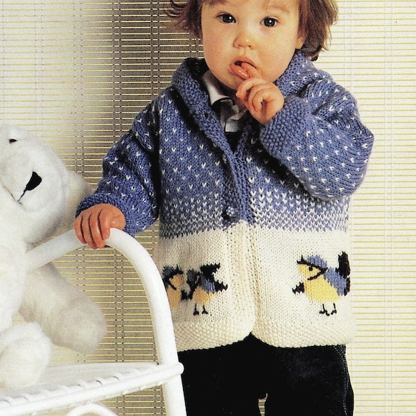 Knit Chickadee Hooded Coat Cardigan - Baby Boy Girl - 6-9-12-18 months - VINTAGE Knitting Pattern- PDF file only