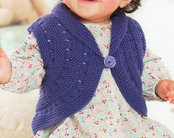 Knit Baby Girl Shawl Collar Cardie & Waistcoat - 0-6, 6-12 months, 1-2, 2-3, 4-5, 6-7 years - Vintage Knitting Pattern - PDF file only