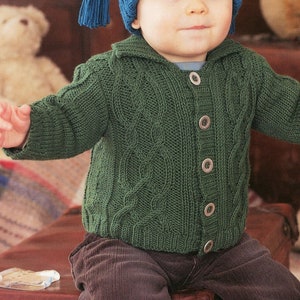 Boy&#39;s Knit Cabled Sweater, Teabag Hat, Blanket 61x76cm - 0-6M, 6-12M, 1-2y, 2-3y, 4-5y, 6-7y - Vintage Knitting Pattern - PDF file only