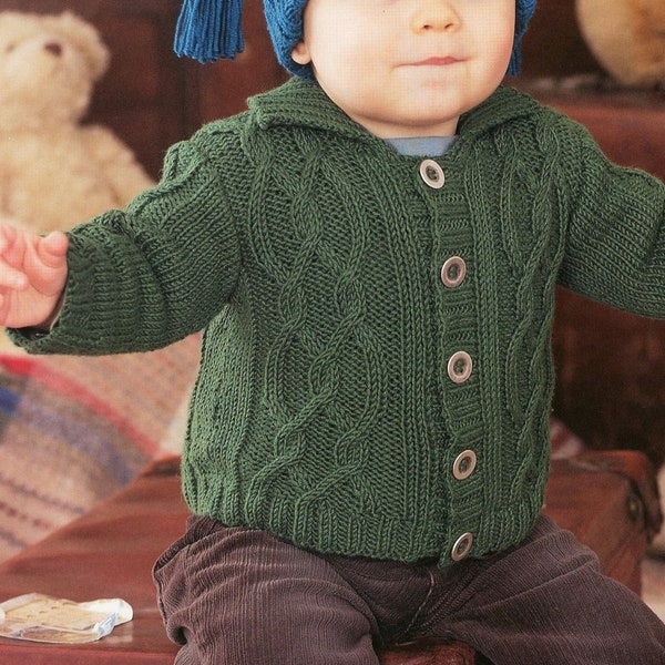 Boy's Knit Cabled Sweater, Teabag Hat, Blanket 61x76cm - 0-6M, 6-12M, 1-2y, 2-3y, 4-5y, 6-7y - Vintage Knitting Pattern - PDF file only