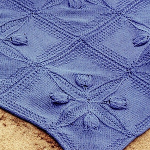 Knit Tulip Flower Blanket - Squares Sampler Afghan - 28 x 43 in - Vintage Knitting Pattern - PDF file only