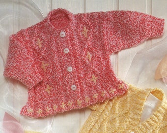 Baby Girl Kids Knit Cabled Cardigans Peplum Collar V-neck - 3-6, 6-12 M, 1-2, 3-4, 5-6, 7-8 Y - Vintage Knitting Pattern - PDF file only
