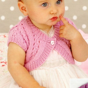 Baby Girl Knit Eyelet Lace Cardie Bolero Shrug - 0-3, 3-6, 6-12M, 1-2, 3-4, 5-6 years - Vintage Knitting Pattern - PDF file only