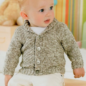 Boy's Knit Shawl-collared & V-Neck Cardie for Baby Toddler - 0-6-12M, 1-2-3-4-5-6-7 years - Vintage Knitting Pattern - PDF file only