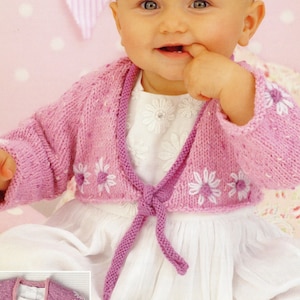 Baby Girl Knit Floral Bolero Shrug with Ties - 0-3, 3-6, 6-12M, 1-2, 3-4, 5-6 years - Vintage Knitting Pattern - PDF file only
