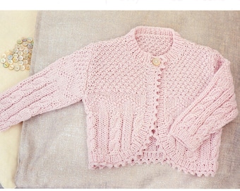 Baby Girl Knit Textured Cables Cardie Bolero Shrug - 0-6, 6-12M, 1-2, 2-3, 4-5, 6-7 years - Vintage Knitting Pattern - PDF file only