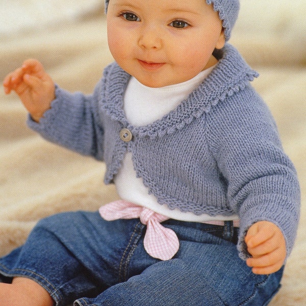 Baby Girl Knit Bolero Shrug Hat Picot Trim - 0-3, 3-6 6-12M, 1-2, 3-4, 5-6 years - Vintage Knitting Pattern - PDF file only