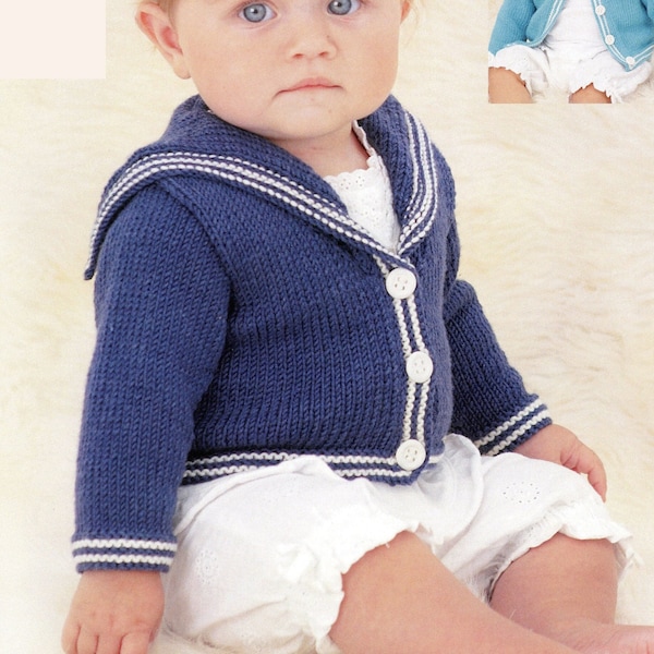 Knit Baby Girl Saylor Cardigan with Stripes - 0-6, 6-12 months, 1-2, 2-3 years - Vintage Knitting Pattern - PDF file only