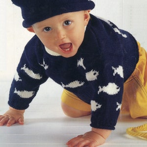 Baby Knit Fish Sweater - 0-3, 3-6, 6-12M, 1-2y - 3-4y - 5-6y - Vintage Knitting Pattern - PDF file only