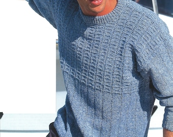 DK 8-ply Knit Mens Sweater Pullover Crew or Stand-up Neck - 38-40-42-44-46-48 inches  - Vintage Knitting Pattern - PDF file only