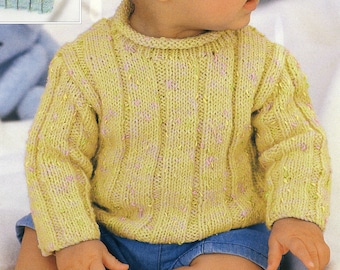Boy's Knit Ribbed Sweater Roll-neck or Stand-up Neck - 0-3-6-12M, 1-2y - 3-4y - 5-6y - Vintage Knitting Pattern - PDF file only