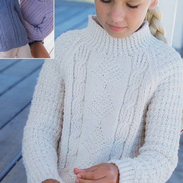 Aran 10-ply Knit Baby Toddler Kids Boy Girl Sweater - 1-2, 3-4, 5-6, 7-8, 9-10, 11-12y - Vintage Knitting Pattern - PDF file only